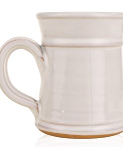 The back of the White Rabbit hand thrown mug. It is white colored.