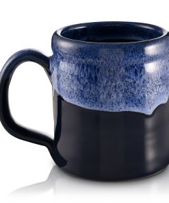 The back of the High Voltage mug. It is black colored with a blue glaze on top of it.