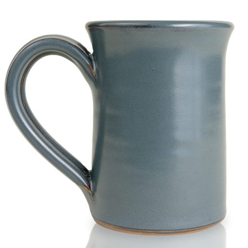 The back of the Maximus hand thrown mug. It is gray colored.