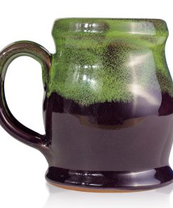 The back of the Mudslide Boogie hand thrown mug. It is plum colored with a kiwi glaze on top.
