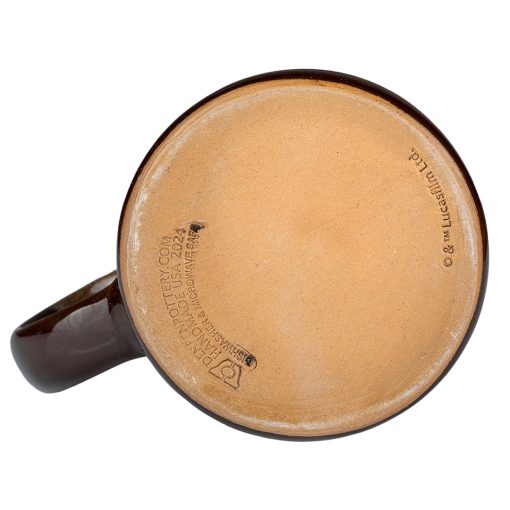 The bottom of the Wookiee Cookie hand thrown mug. It is stamped with Lucasfilm and Deneen Pottery.